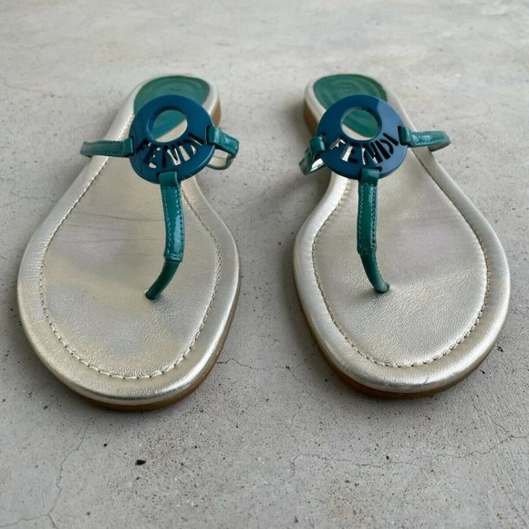 Fendi Women Sandal Flat Thong Blue/Silver Made in Italy Size 39 Authentic Fendi - Picture 4 of 12